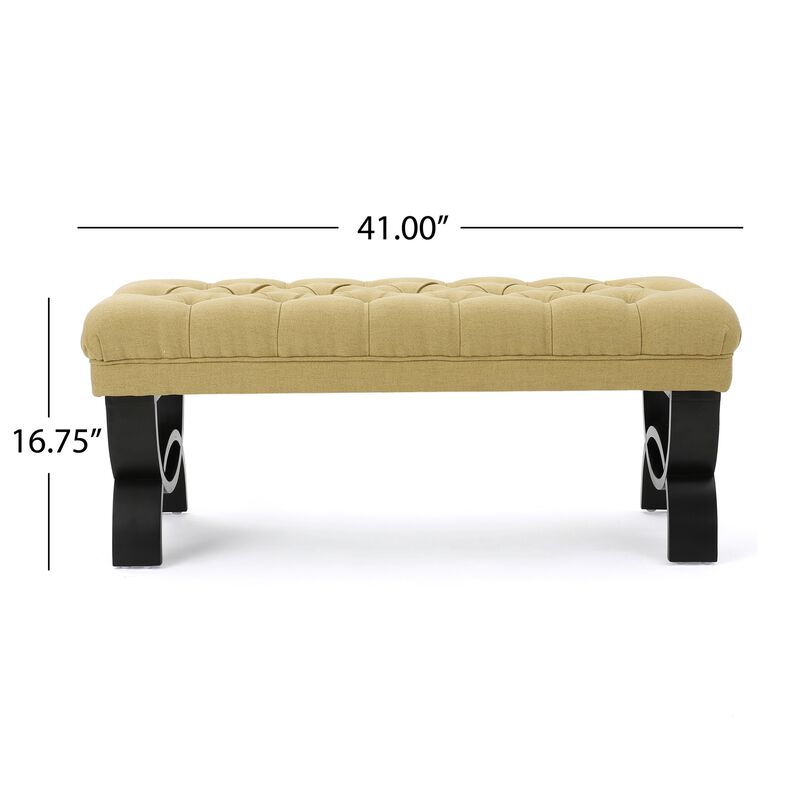 Riam Ottoman Bench, 41 Inch, Button Tufted, Yellow, Half Circle Legs - Benzara