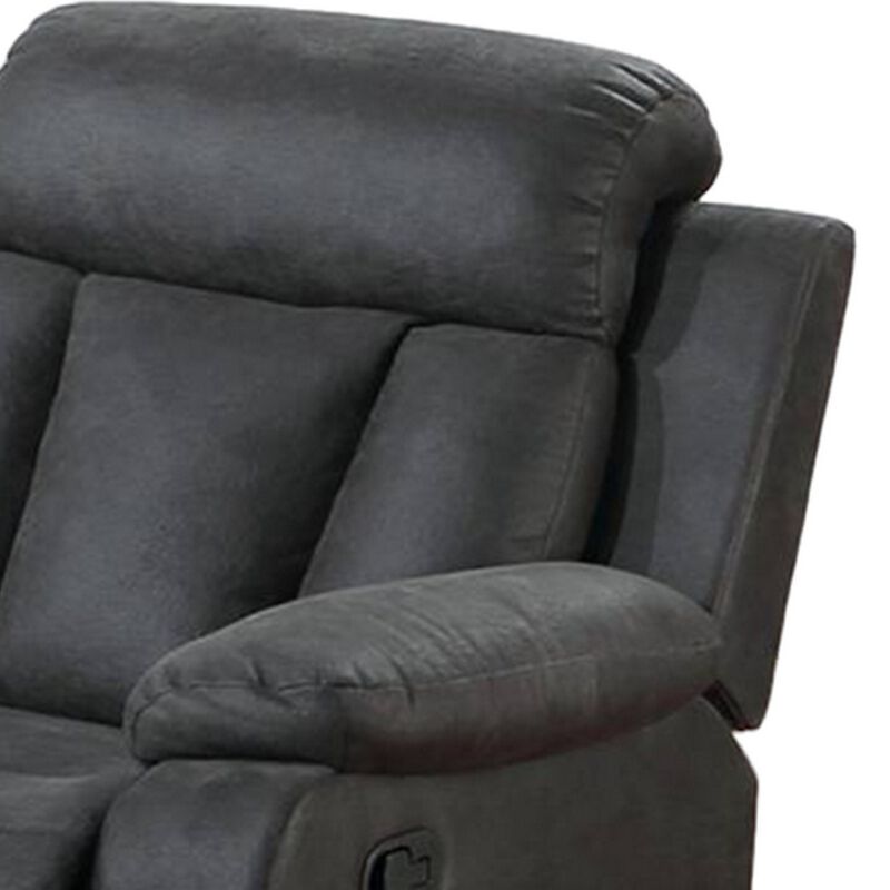 Corie Manual Recliner Chair, Pillow Cushioned, Dark Gray Faux Leather - Benzara