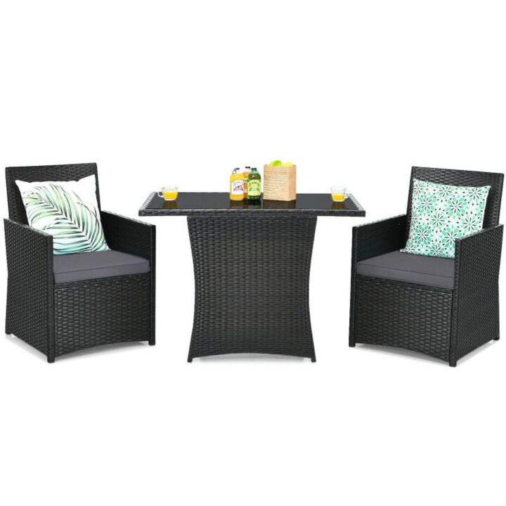 Hivvago 3 Pieces Patio Rattan Furniture Set with Cushion and Sofa Armrest