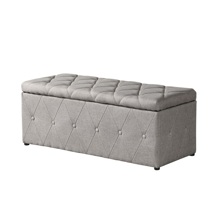 1 Piece Rectangular Storage Ottoman Fabric Linen With 2 Set Ottomans (Beige)
