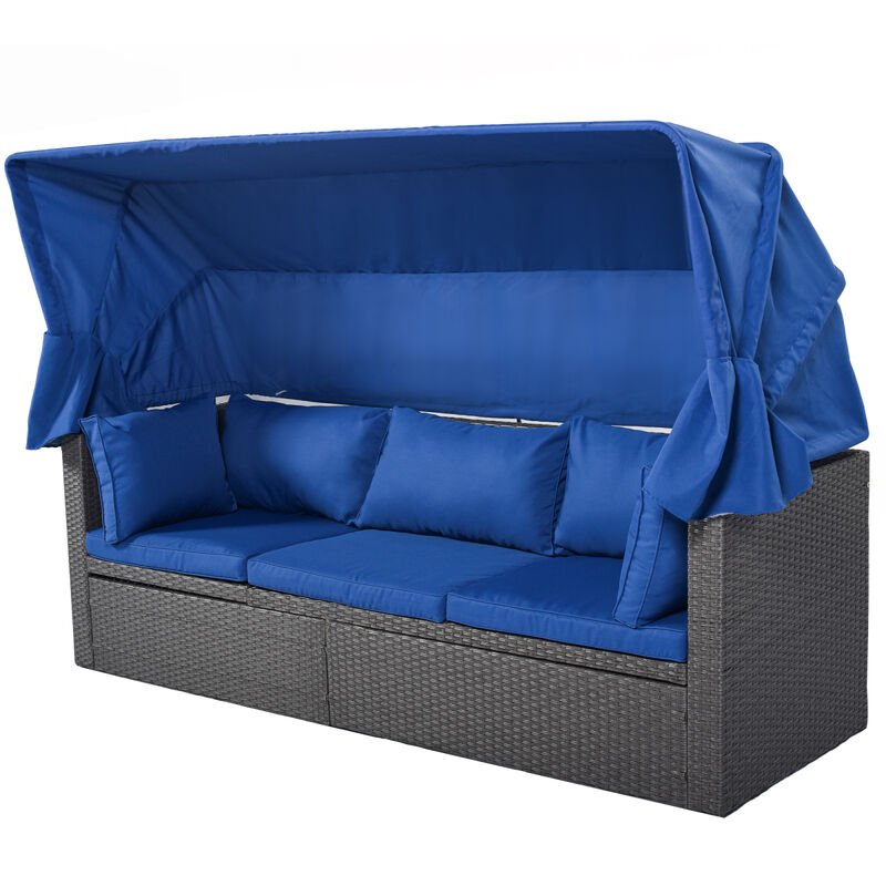 Rectangle Daybed with Retractable Canopy & Washable Cushions