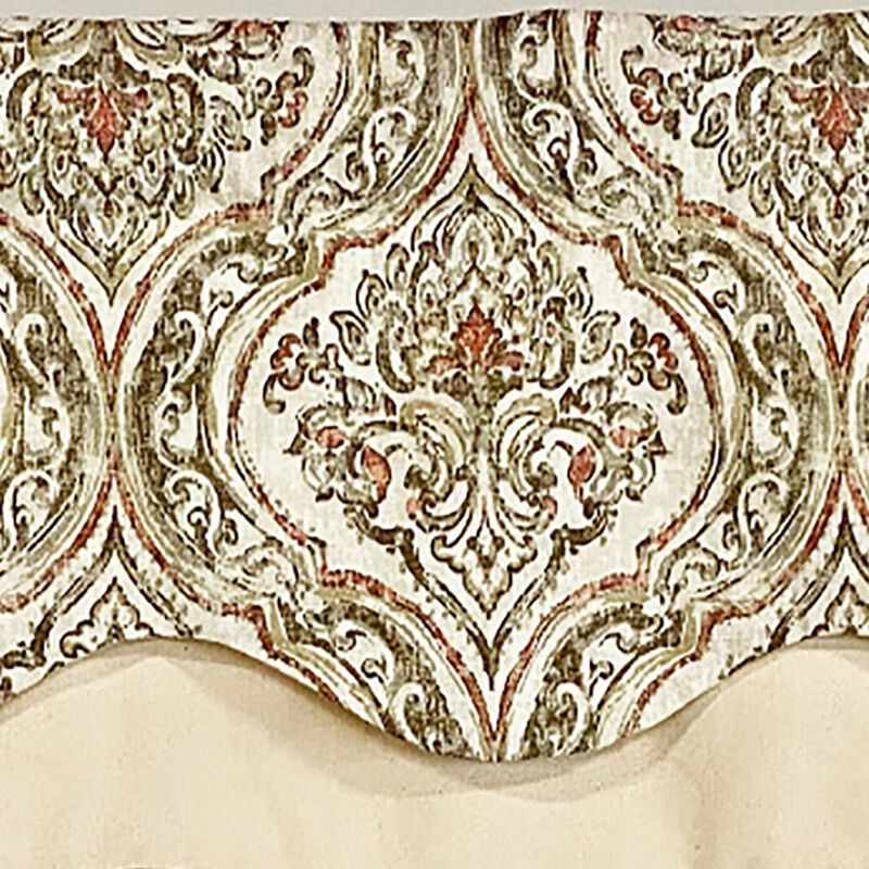RLF Home Diamond Damask Glory Valance Pebble. 3" Rod Pocket, Layered. 50"W X 16"L