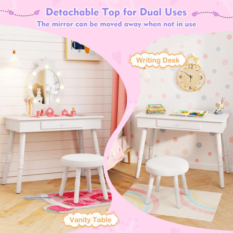 Hivvago Kids Vanity Set with Lighted Mirror with Adjustable Brightness and Large Drawer