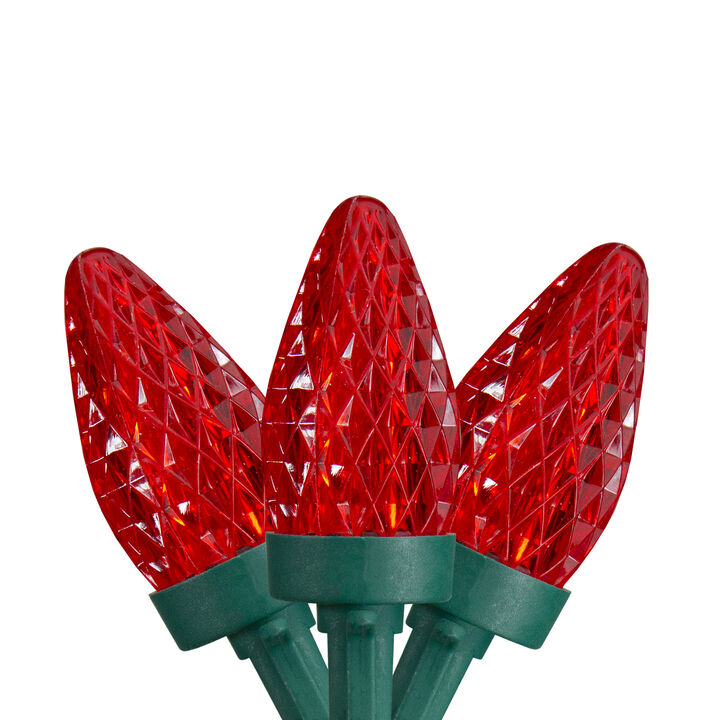50ct Red LED C7 Faceted Christmas Lights  21ft Green Wire