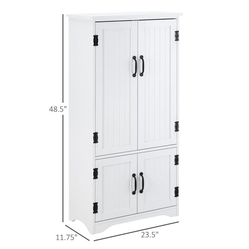 White Kitchen Storage: Floor Cabinet with 4 Doors and Adjustable Shelves