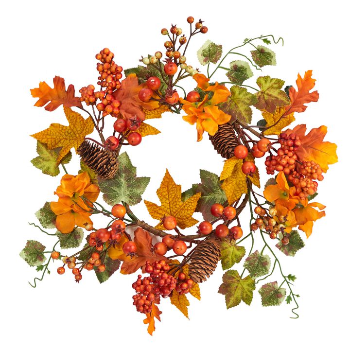 Hivvago 6.5" Autumn Hydrangea and Pinecones Artificial Wreath (Set of 2)