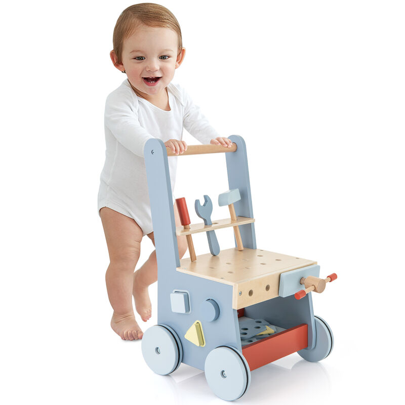 2-in-1 Toddler Wooden Baby Push Walker with Multi-Activity Center – Interactive Play and Learning Toy