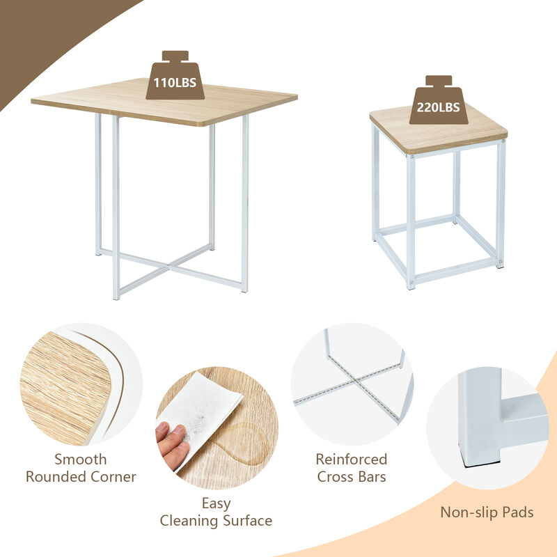 5 Pieces Metal Frame Dining Set with Compact Dining Table and 4 Stools-Natural