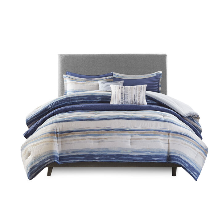 Gracie Mills Javier 8-Piece Tranquil Seersucker Stripe Comforter and Quilt Set Collection