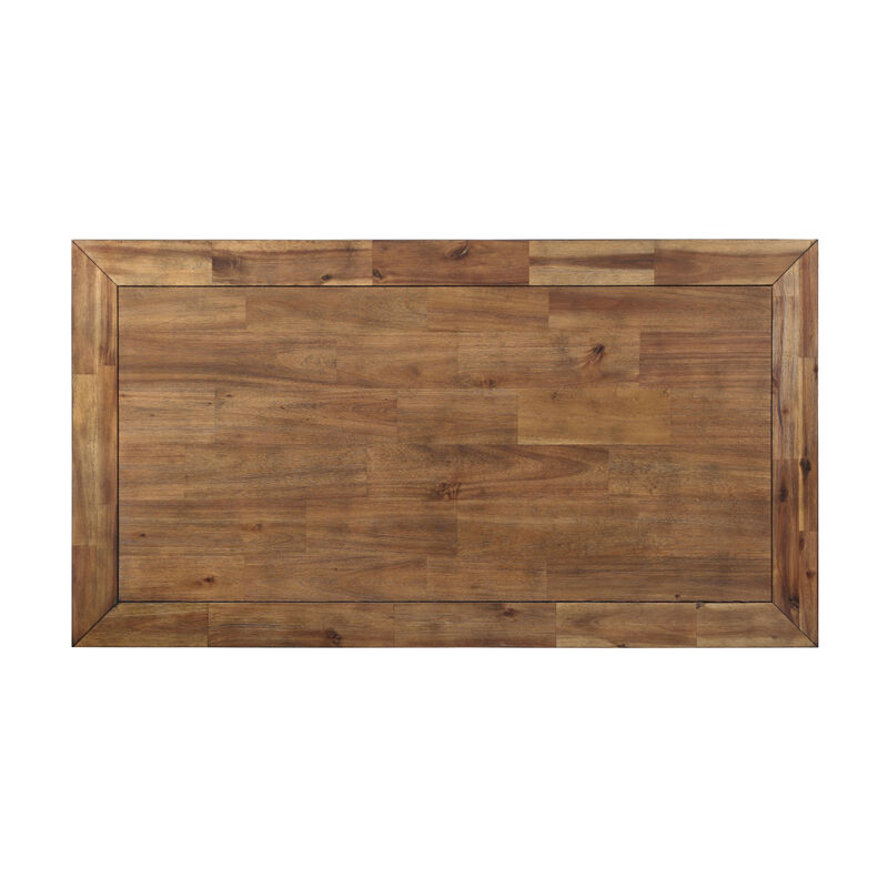 Rustic-Industrial Cocktail Table - Mixed Media Styling, Antiqued Honey Finish, Bottom Shelf - Attitude and Functionality