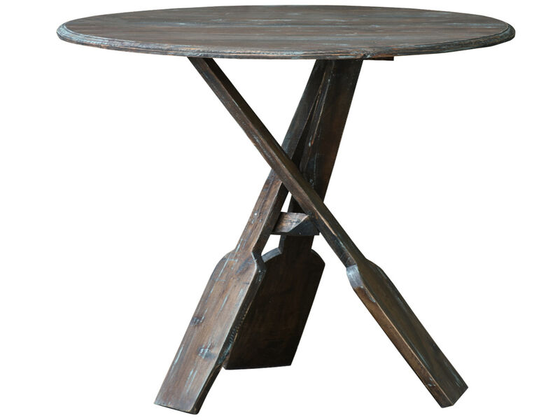 Shabby Chic Cottage 23.5 in. Bluebrush Brown Round Solid Wood End Table
