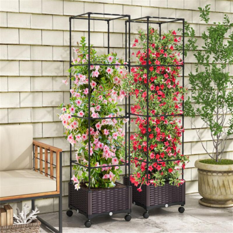 Garden Bed with Trellis Raised Planter Box with Climbing Plant Support for Outdoor Gardens