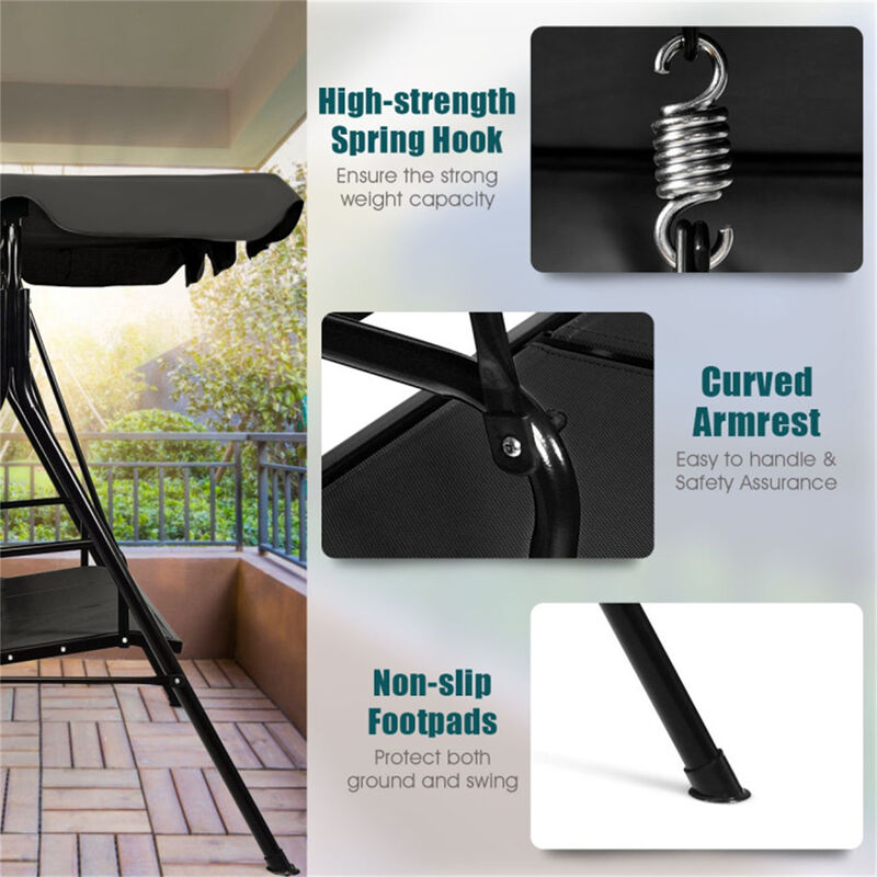 3-Person Garden Swing Outdoor Patio Swing with Canopy for Relaxing in Backyard or Porch