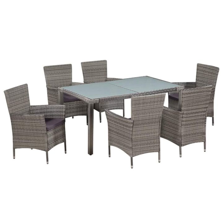 vidaXL 7 Piece Outdoor Dining Set with Cushions Poly Rattan Gray