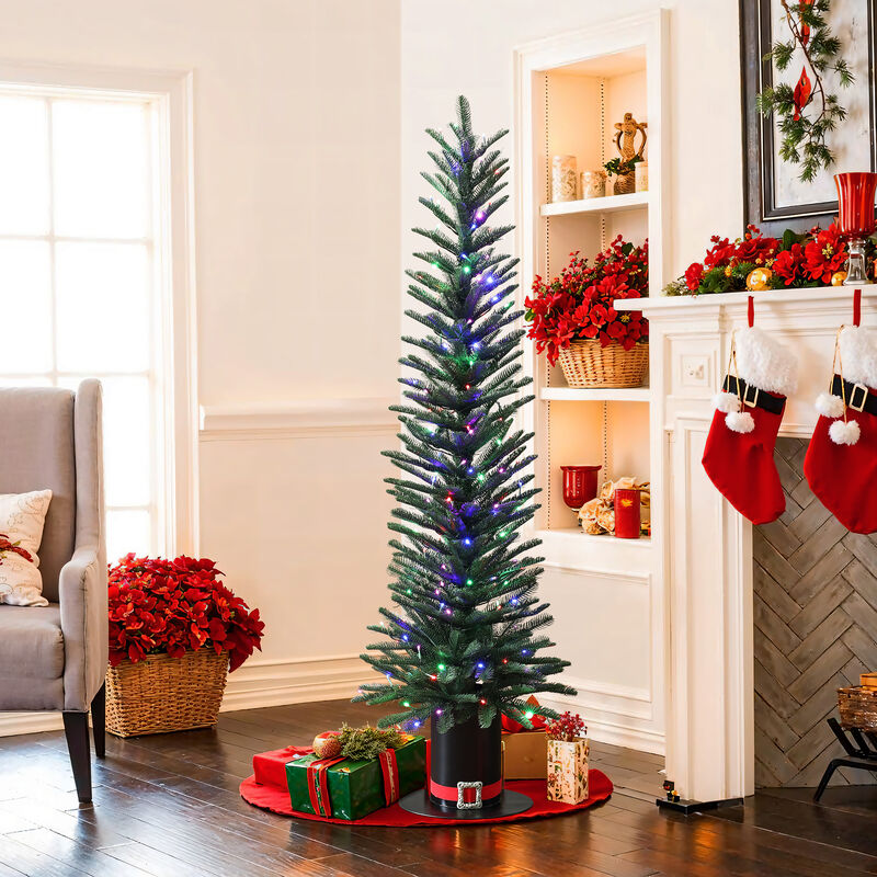 LuxenHome 5.5Ft Pre-Lit Green Artificial Tree with Tophat Pot