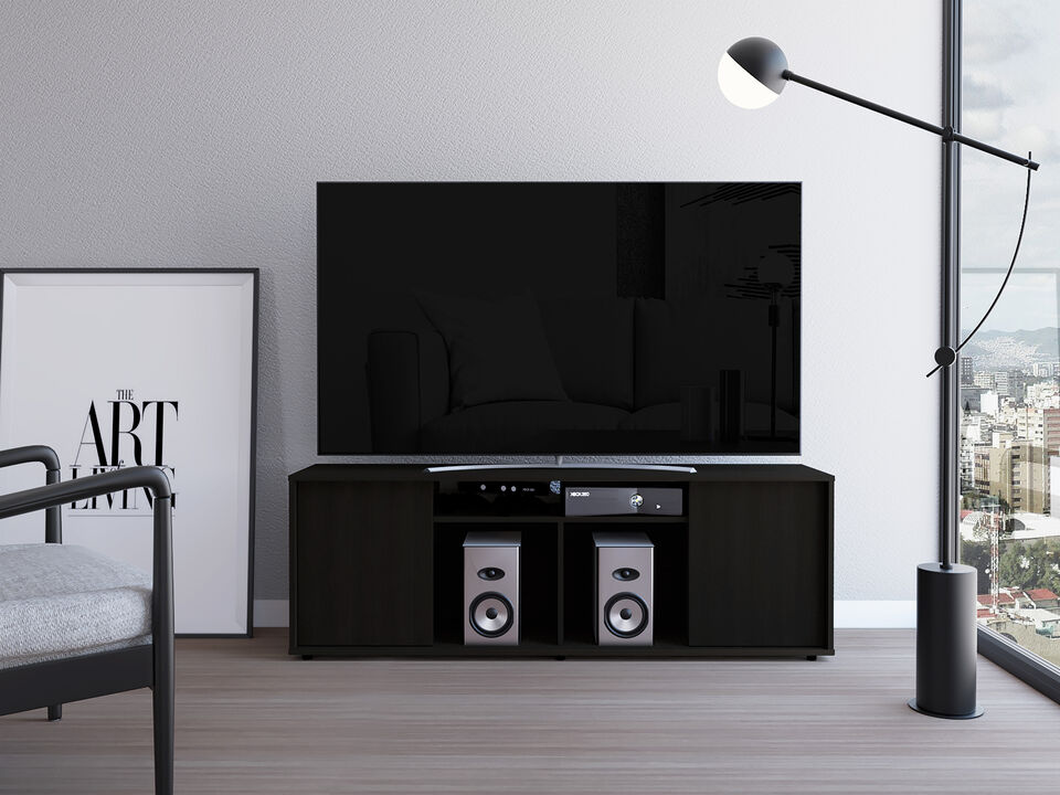 DEPOT E-SHOP Dallas Tv Stand for TV´s up 55", Two Cabinets With Single Door, Four Shelves, Black