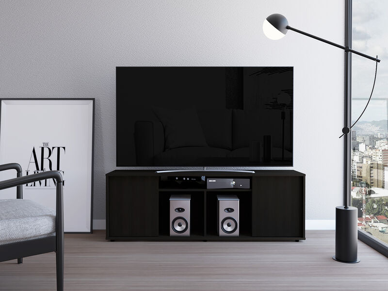 DEPOT E-SHOP Dallas Tv Stand for TV´s up 55", Two Cabinets With Single Door, Four Shelves, Black