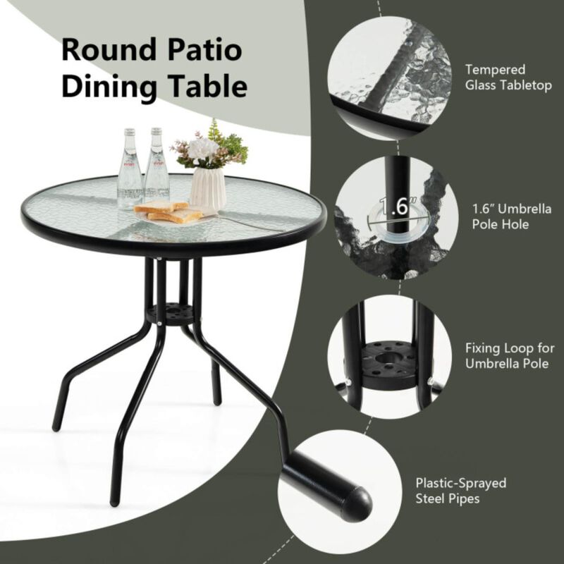 Hivvago 6 Pieces Patio Dining Set Folding Chairs Glass Table Tilt Umbrella for Garden-Gray