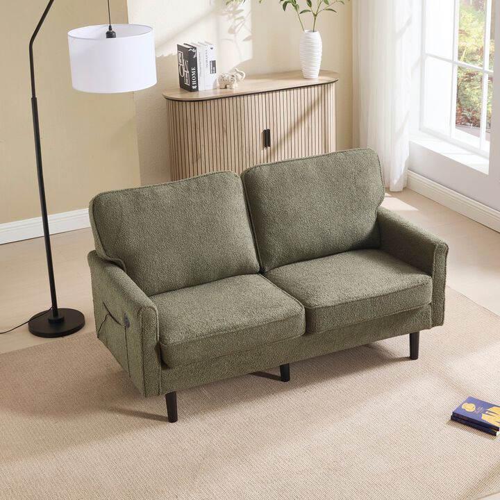 Mondawe Bouclé Loveseat Sofa, 2 Seater Small Sofa Couches with USB & Removable Pillow Cover