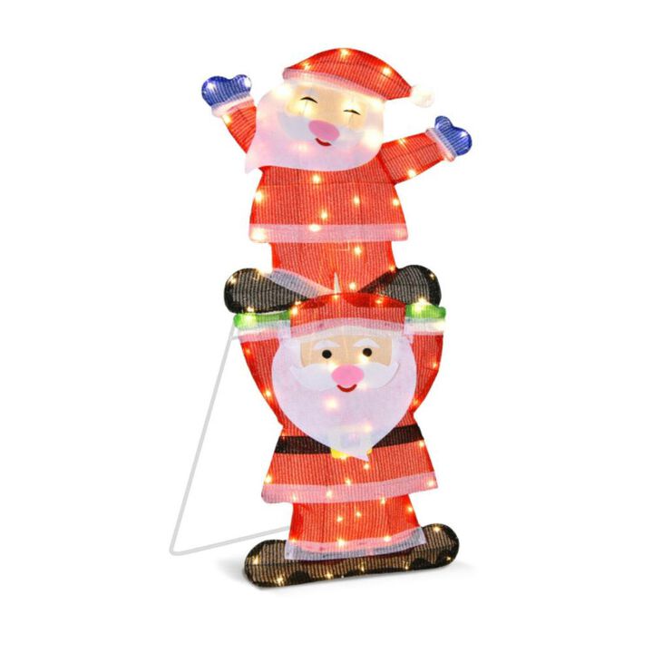 Hivvago LED Double Santa Yard Christmas Decoration with String Lights and Stakes
