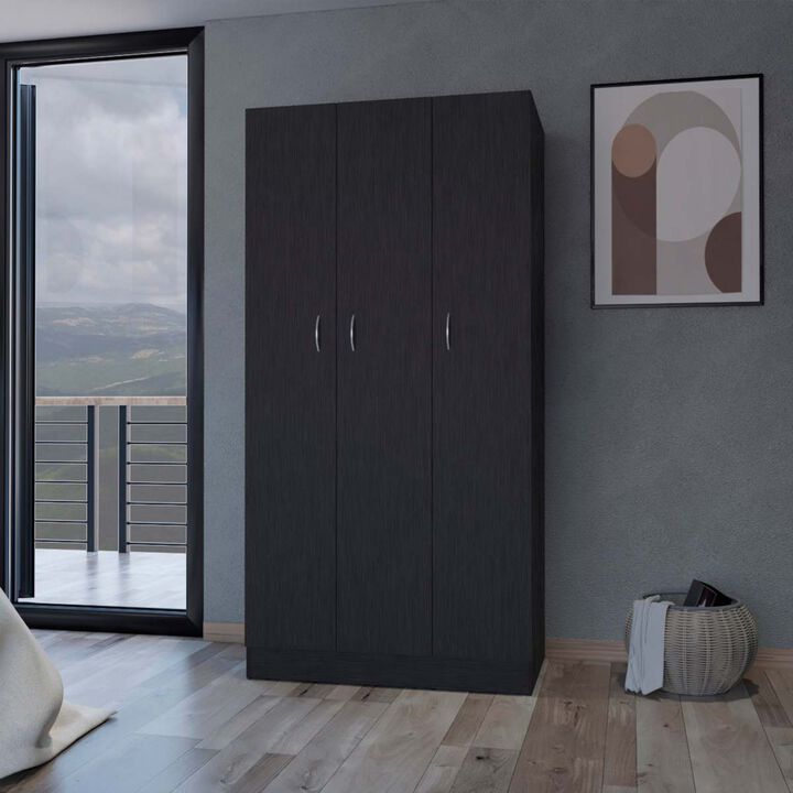 Augusta 3-Door Wardrobe With Hanging Rod Black