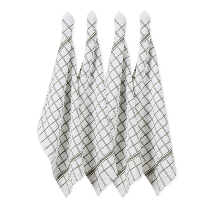 Set of 4 Artichoke Green and White Windowpane Terry Dish Towel  26"