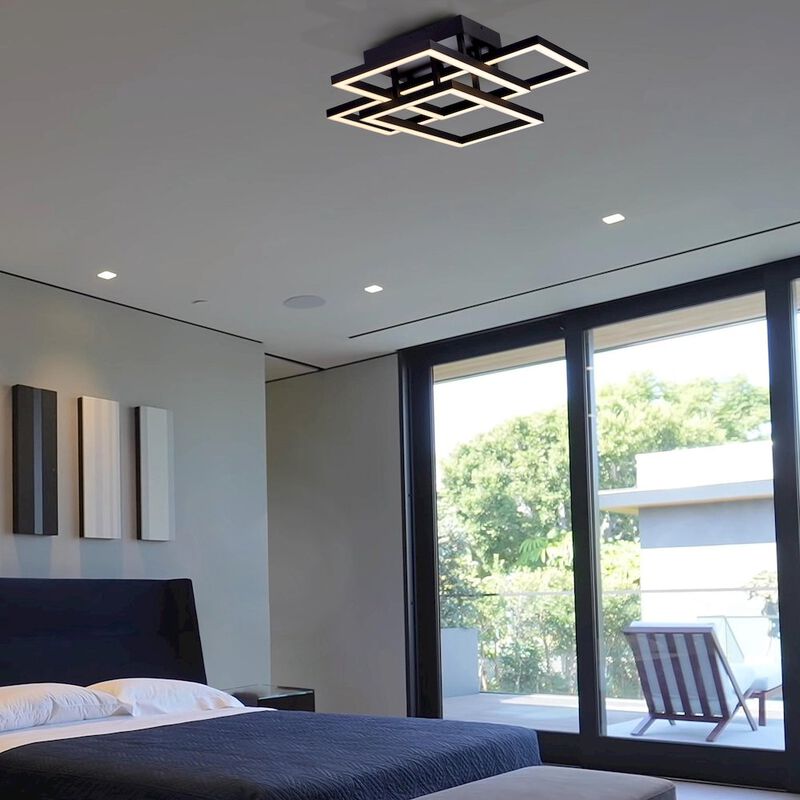 VONN Lighting Integrated LED Ceiling Lighting Rectangular Semi Flush in Black