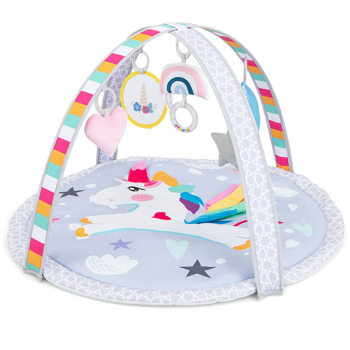 Baby Play Gym Mat 7-in-1 Tummy Time Activity Mat with 5 Detachable Toys-Multicolor