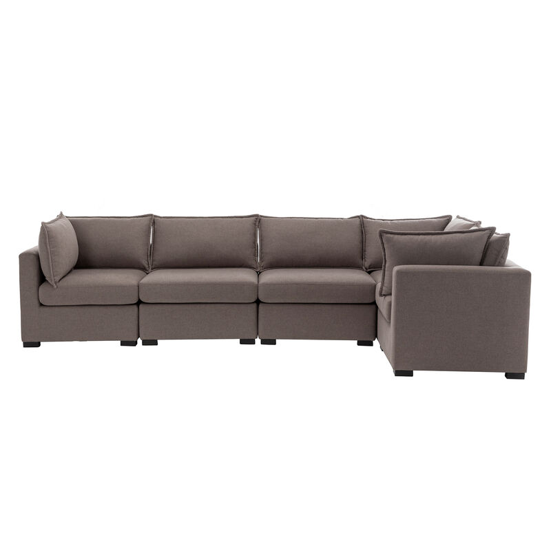 Bennett 5 Piece Flange Seam Modular Sofa  - Latte Brown Performance Fabric