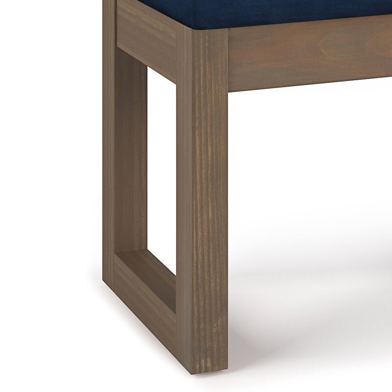Simpli Home Milltown Solid Wood Footstool Small Ottoman Bench In Distressed Dark Blue