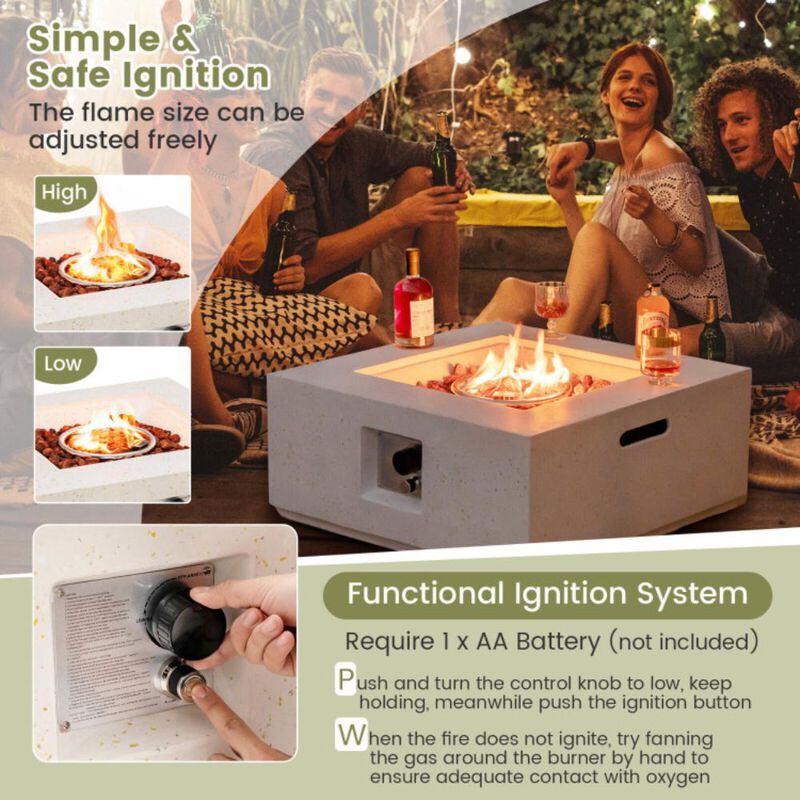 Hivvago 28 Inch 40000 BTU Square Propane Gas Fire Pit with PVC Cover-White