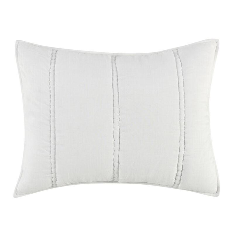 Rawi Standard Pillow Sham, Channel Stitch White Ramie Cotton, 20x26 - Benzara