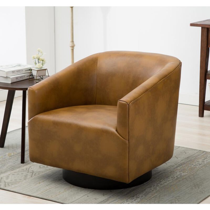 Comfort Pointe Gaven Camel Wood Base Swivel Chair