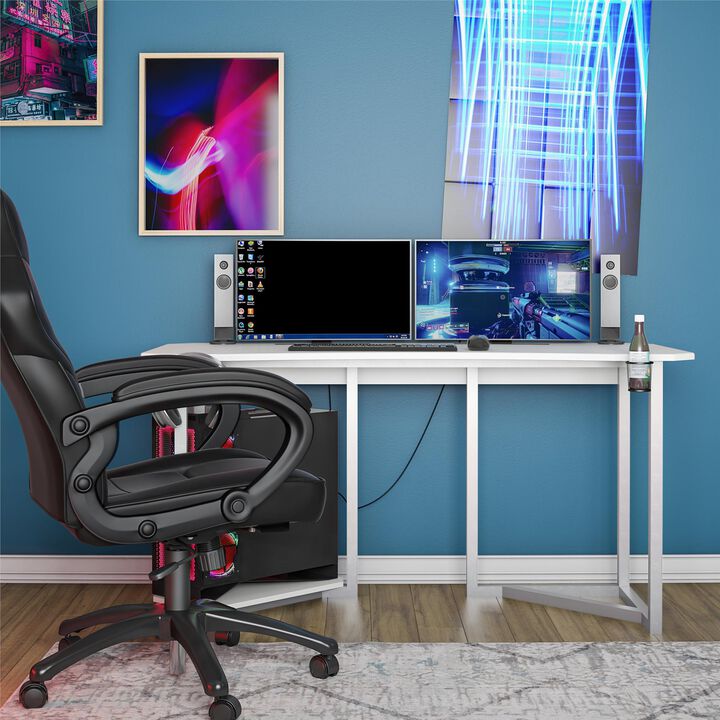 Ntense Quest Gaming Desk with CPU Stand, White