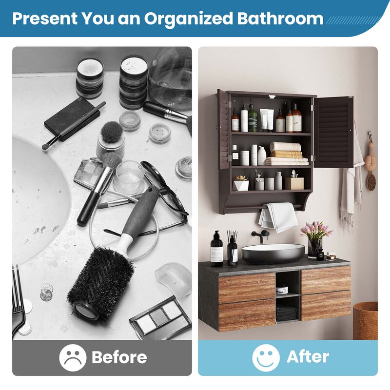 Costway Bathroom Wall Mounted Medicine Cabinet with Louvered Doors & Towel Bar White