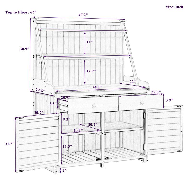 Merax Fir Wood 65inch Garden Potting Bench Table
