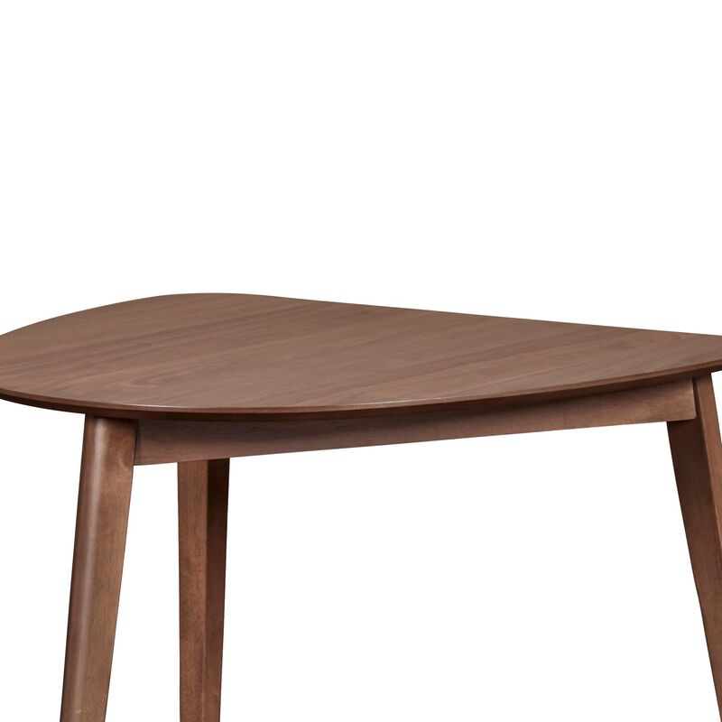 Mid Century Triangular Corner Table with Grain Details, Walnut Brown - Benzara