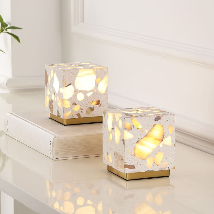 Lara Modern Glam Terrazzo Rechargeable/Cordless Dimmable Integrated LED Mini Table Lamp with Touch Sensor
