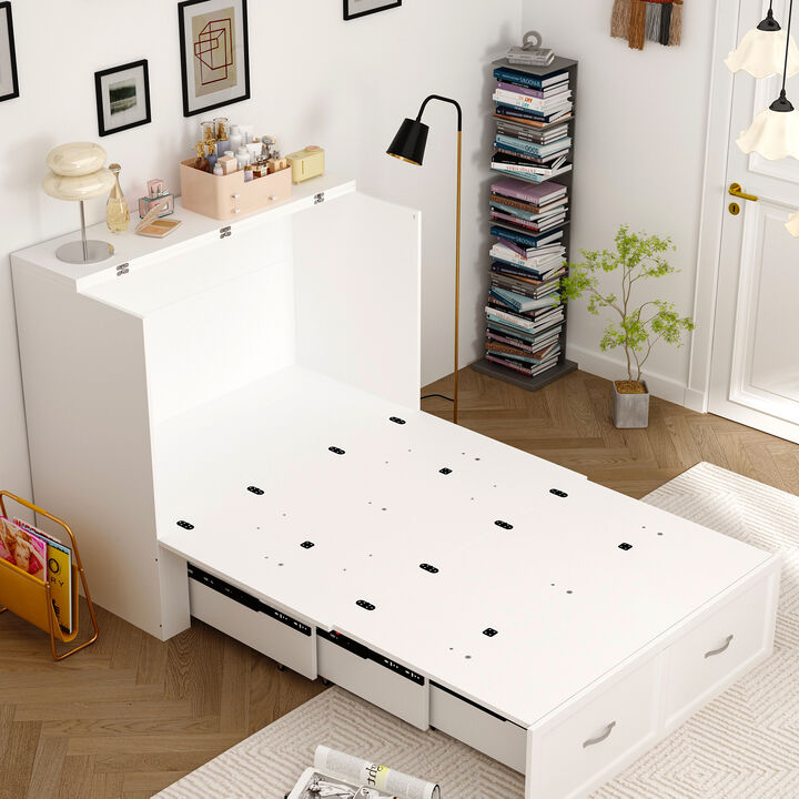 FUFU&GAGA Modern Convertible Bed with Storage Drawers and Upholstered Backrest (76.8" L x 44.4" W x 41.3" H), White