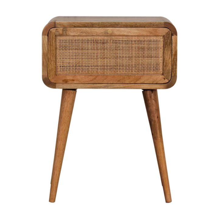 Mini Woven 1 Drawer Oak-ish Solid Wood Nightstand