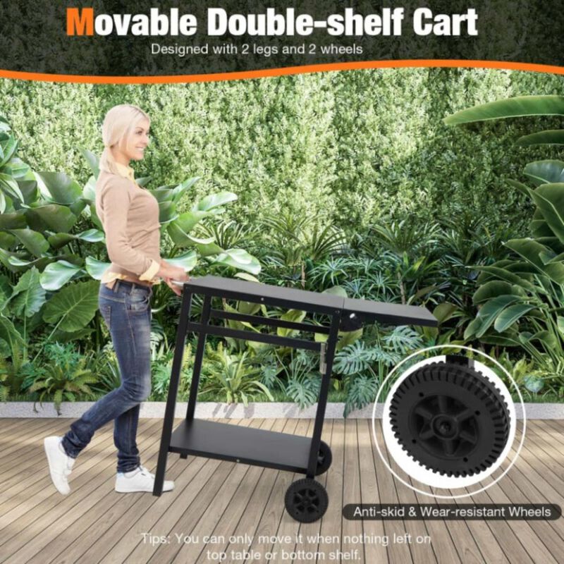 Hivvago Movable Outdoor Grill Cart with Folding Tabletop and Hooks-Black