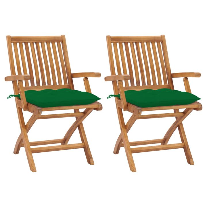 vidaXL Garden Chairs 2 pcs with Green Cushions Solid Teak Wood
