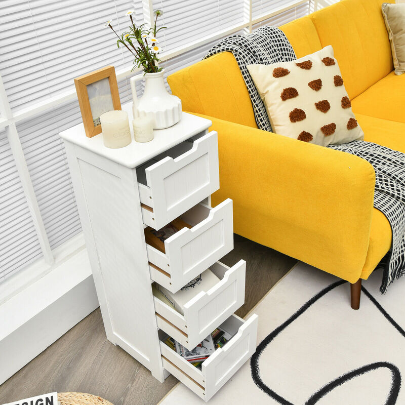 Costway Bathroom Floor Cabinet Free-Standing Side Storage Organizer w/ 4 Drawers
