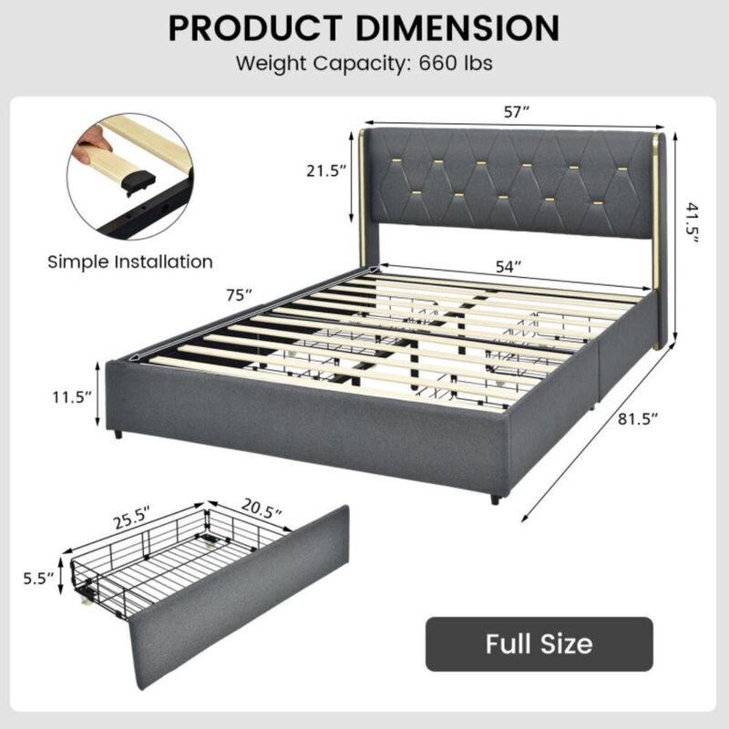 Hivvago Upholstered Bed Frame with 4 Storage Drawers