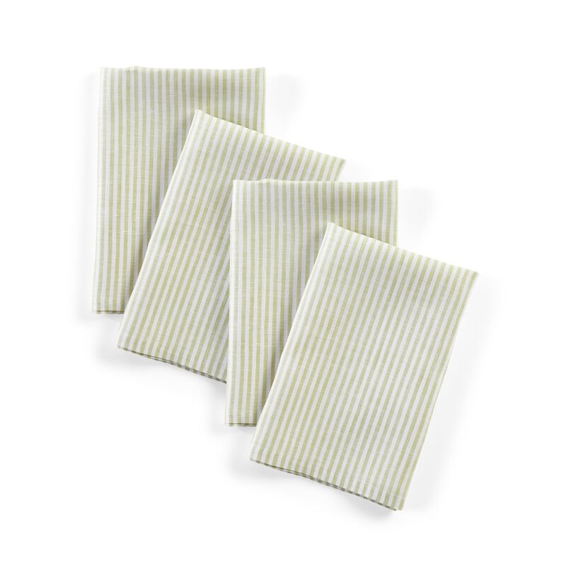 Solino Home 100% Pure Linen Cloth Napkins 20 x 20 Inch Set of 4 Dinner Napkins | Narrow Stripe