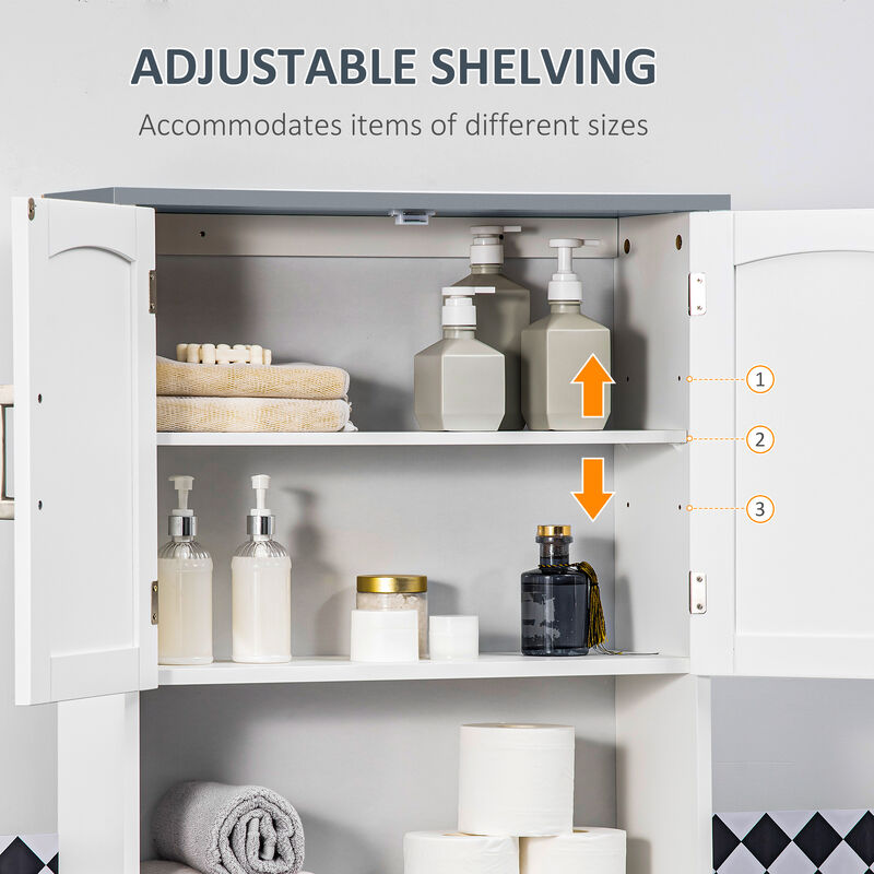 Modern Over The Toilet Storage Cabinet w/ Adjustable Shelf & Open Shelf Grey