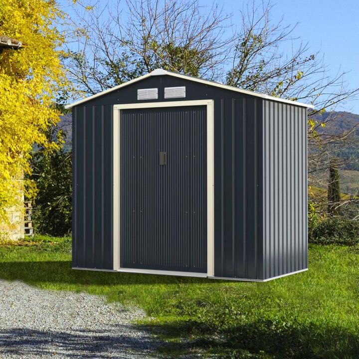 Hivvago 7 x 4 Feet Metal Storage Shed with Sliding Double Lockable Doors