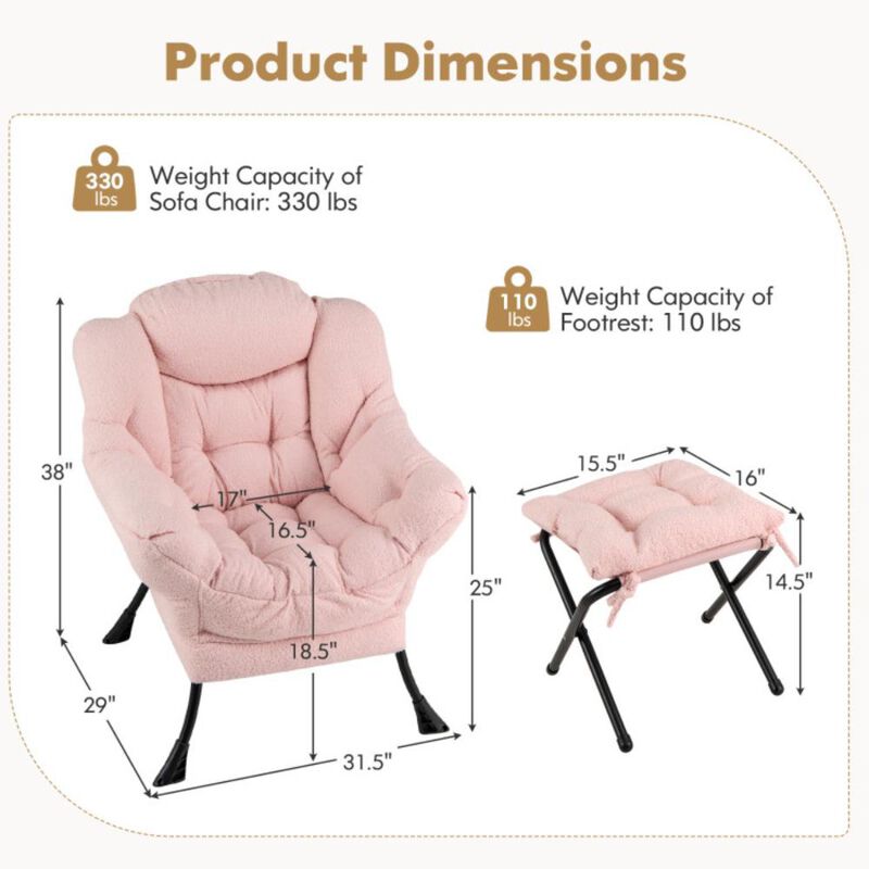 Hivvago Modern Accent Chair with Folding Footrest and Head Pillow