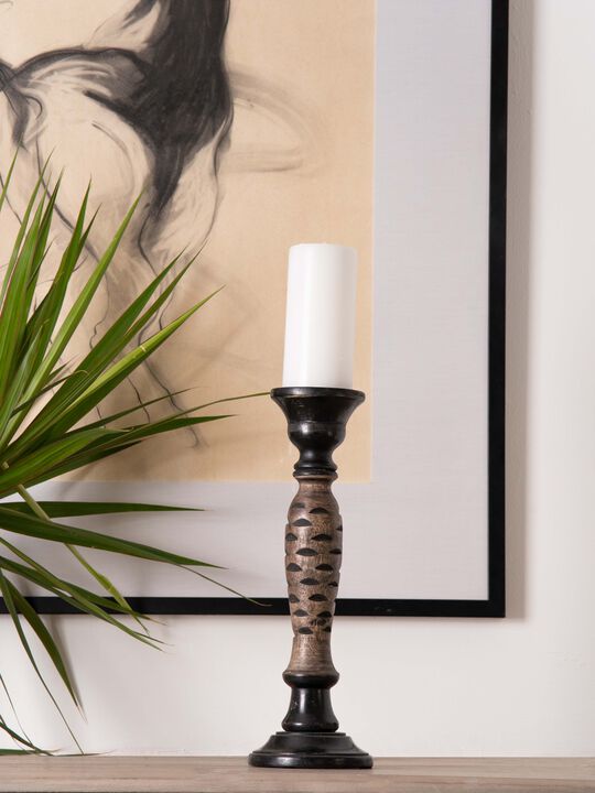 BBH Homes Traditional Dark Polish Eco-friendly Handmade Mango Wood Set Of One 15" Pillar Candle Holder