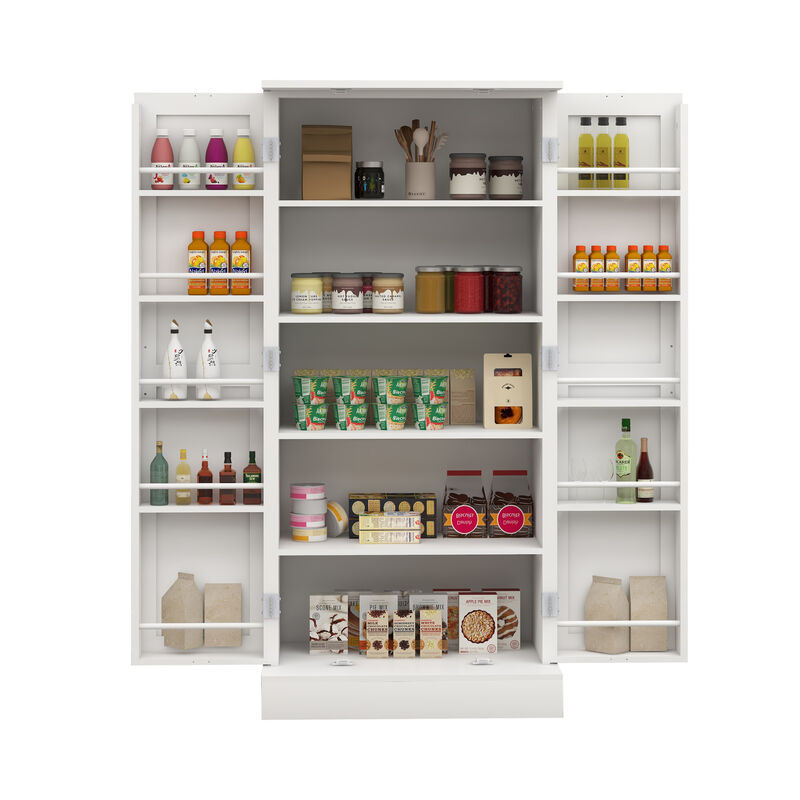 White Wood 23.62 in. Pantry Cabinet with 2 Doors and Adjustable Shelves